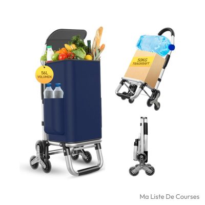 Chariot de courses 6 roues aluminium 56 l 50 kg bleu marine