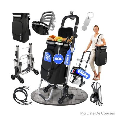 Chariot de courses 6 roues isotherme pliable avec crochets