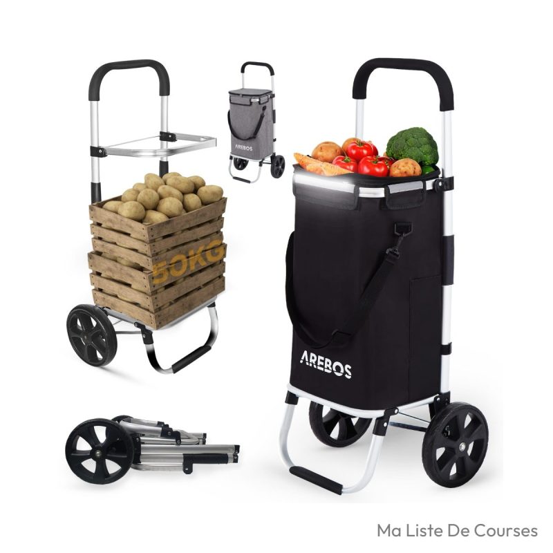 Chariot de courses mobilité réduite Arebos 3 en 1 isotherme 56L