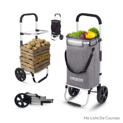 Chariot de courses personne âgée Arebos 3 en 1 isotherme 56L