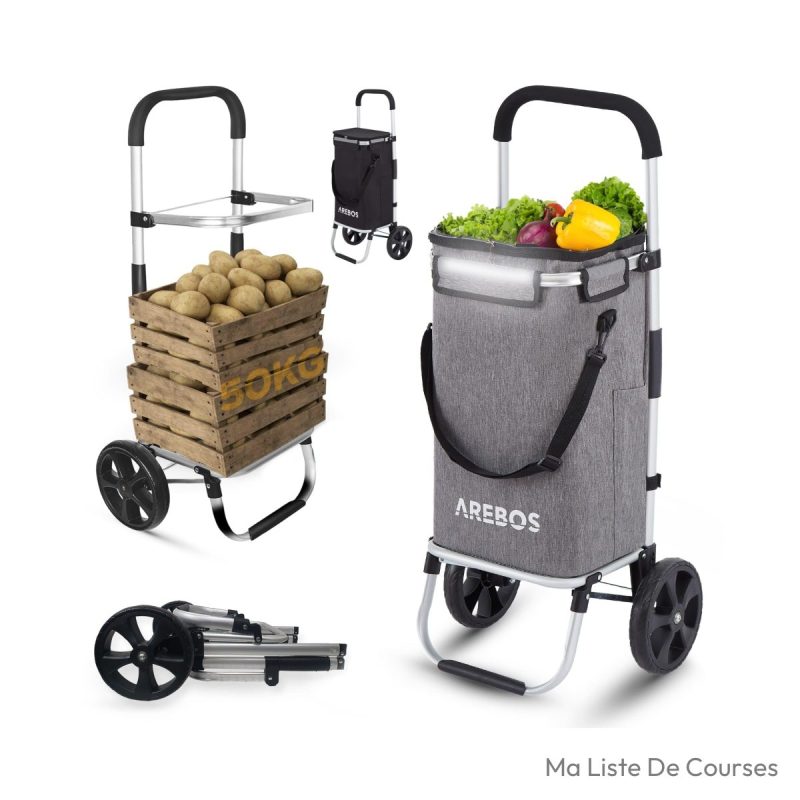 Chariot de courses personne âgée Arebos 3 en 1 isotherme 56L