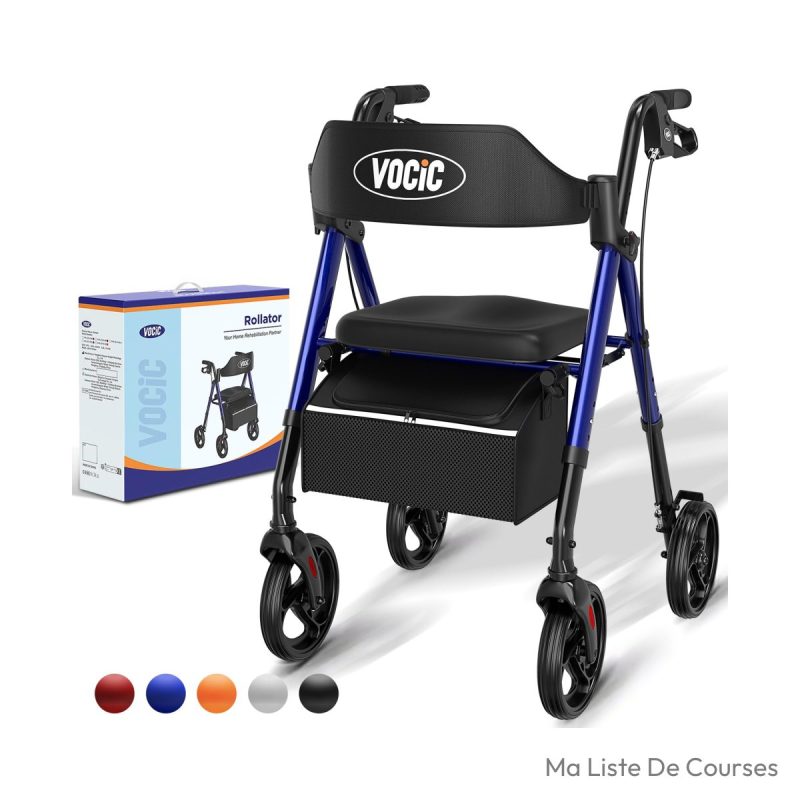 Chariot de courses personne âgée VOCIC rollator aluminium pliable 4 roues
