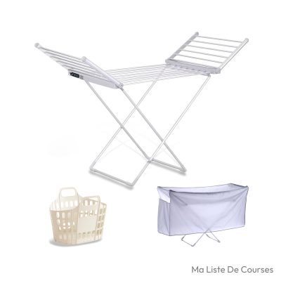 Étendoir à linge chauffant 18 barres aluminium avec housse thermique et panier