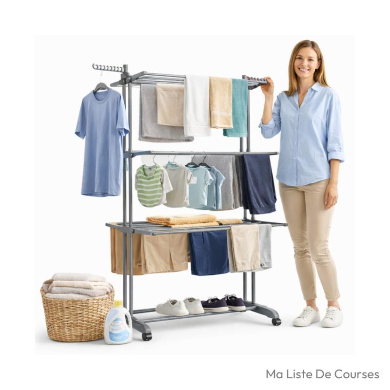 Étendoir à linge intérieur MELTA 4 niveaux pliable 63,5 x 76 x 183 cm