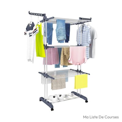 Etendoir interieur HOMIDEC 4 niveaux acier inoxydable avec roues
