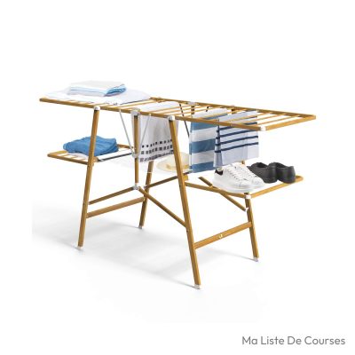 Séchoir en bois Vounot pliable XL 165×56×90 cm 20 m