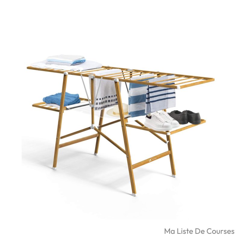 Séchoir en bois Vounot pliable XL 165×56×90 cm 20 m
