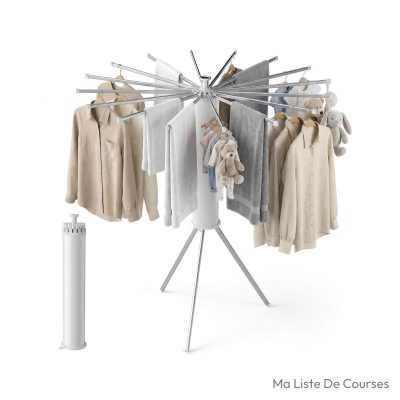 Sechoir exterieur pliable 360° pivotant 16 bras acier carbone blanc